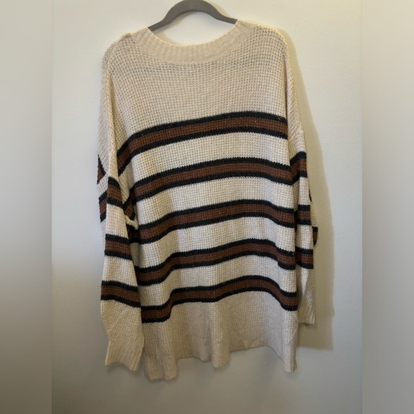 American Eagle Outfitters Cream and Brown Striped V-Neck Sweater - Picture 5 of 7